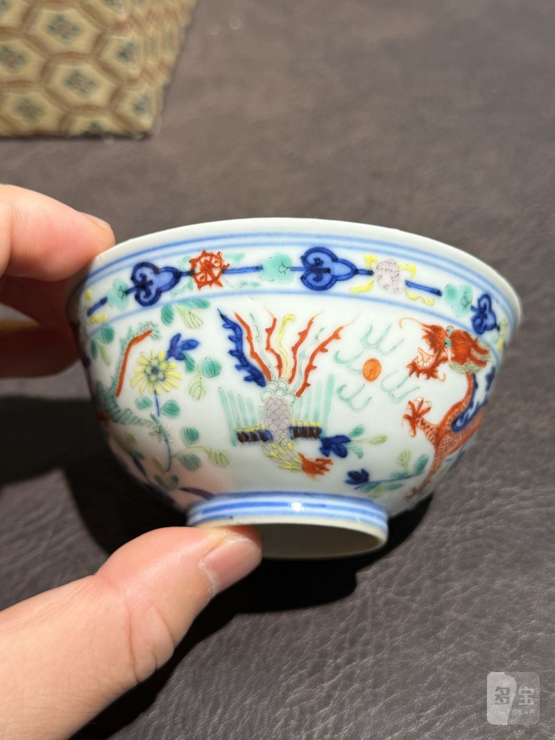 清光绪 青花五彩龙凤纹茶圆一对 - 图9